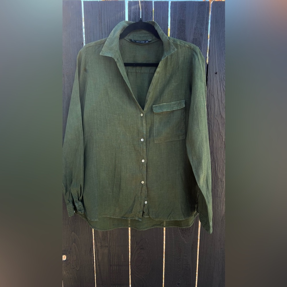 Zara Olive Green Button Down Shirt